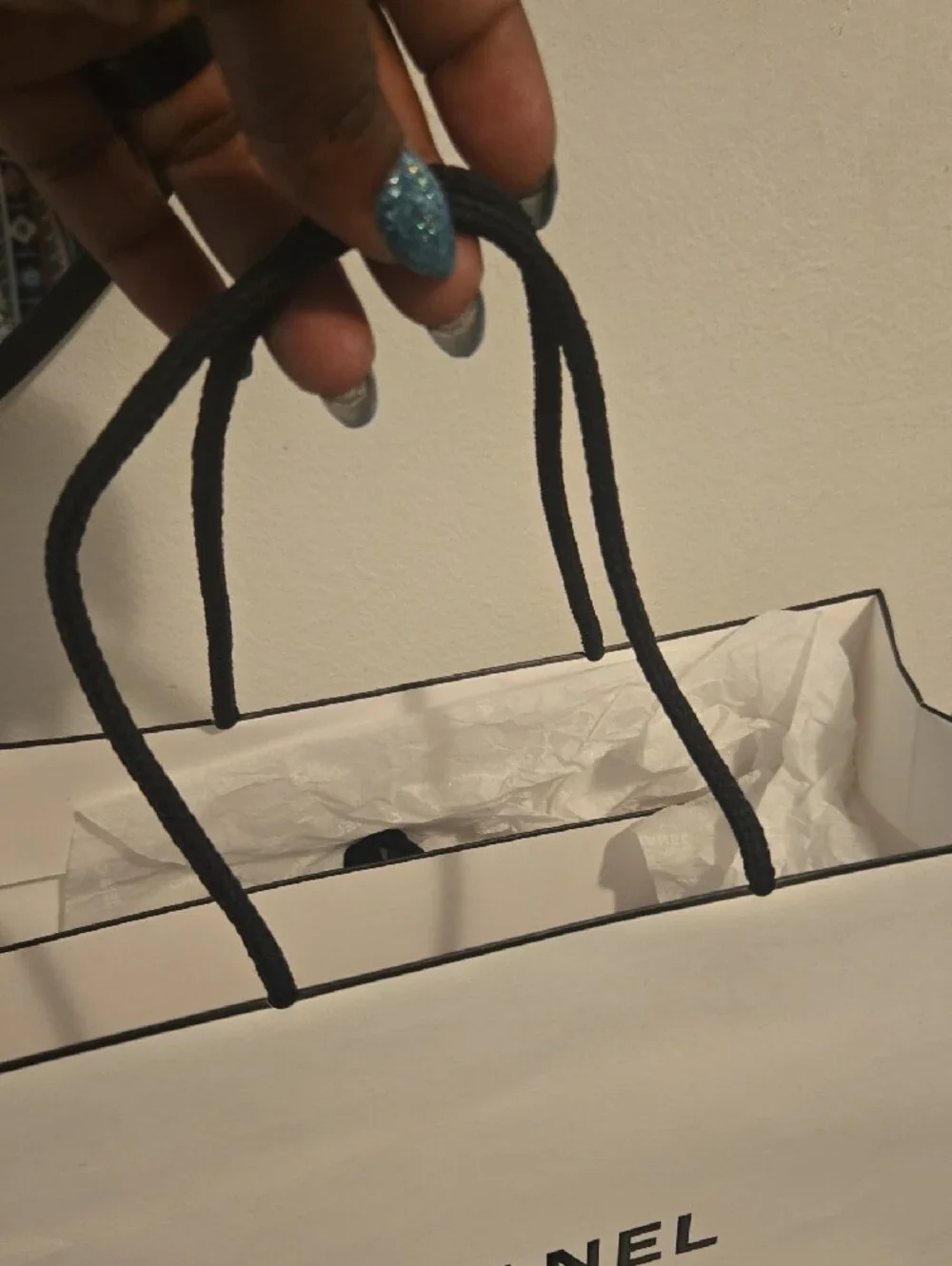 CHANEL White and Black Luxury Shopping Bag